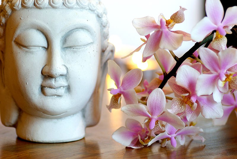 Buddha mit Orchidee